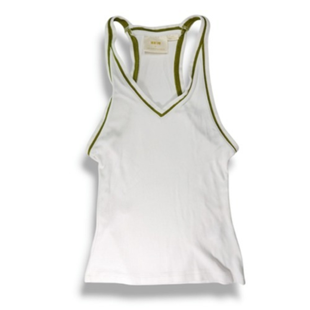 EUC‎ Maeve Anthropologie Racerback Tank Top XS [0-2] White Olive Green